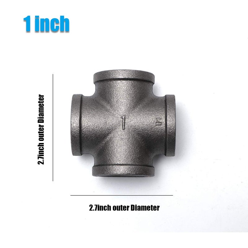 Home TZH 1" 4-Way Cross Fitting Connector, Home TZH Malleable iron Pipe Fittings for Industrial vintage style, Flanges with Threaded Hole for DIY Project/Furniture/Shelving Decoration (10, 1â€œ) - Image 2
